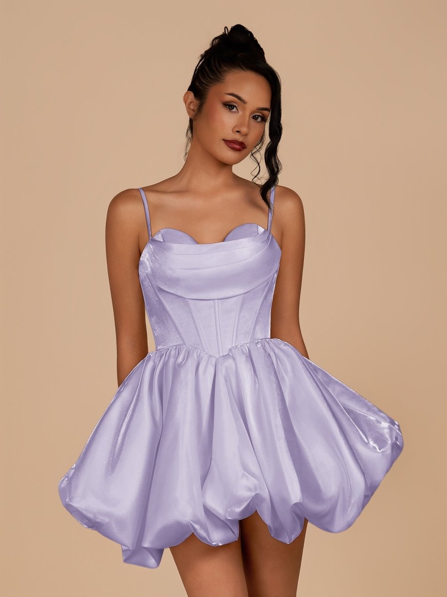 Nica | Lavender - A Line Bubble hem Satin Corset Sweetheart Homecoming Dresses - KissProm