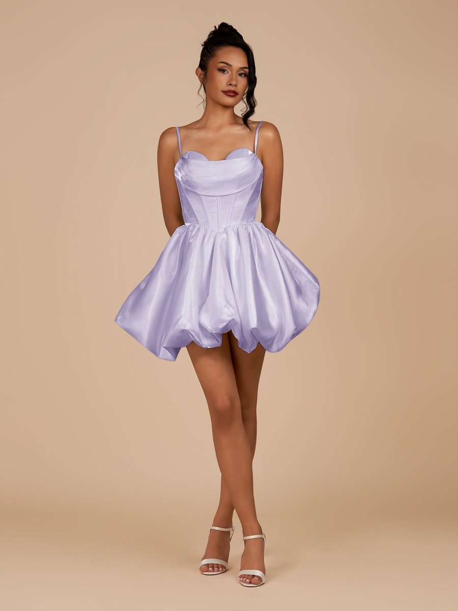 Nica | Lavender - A Line Bubble hem Satin Corset Sweetheart Homecoming Dresses - KissProm