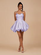 Nica | Lavender - A Line Bubble hem Satin Corset Sweetheart Homecoming Dresses - KissProm