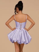 Nica | Lavender - A Line Bubble hem Satin Corset Sweetheart Homecoming Dresses - KissProm