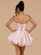 Nica | Pink - A Line Bubble hem Satin Corset Sweetheart Homecoming Dresses - KissProm