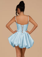 Nica | Sky Blue - A Line Bubble hem Satin Corset Sweetheart Homecoming Dresses