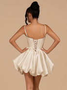 Nica | Champagne - A Line Bubble hem Satin Corset Sweetheart Homecoming Dresses - KissProm