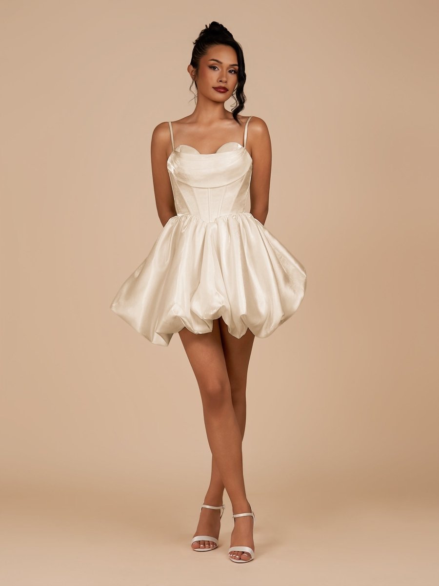 Nica | Champagne - A Line Bubble hem Satin Corset Sweetheart Homecoming Dresses - KissProm