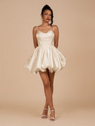 Nica | Champagne - A Line Bubble hem Satin Corset Sweetheart Homecoming Dresses - KissProm