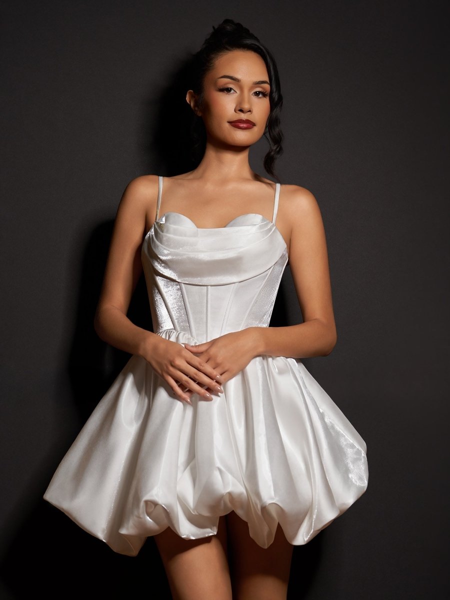 Nica | White - A Line Bubble hem Satin Corset Sweetheart Homecoming Dresses