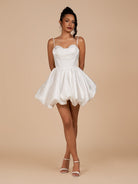 Nica | White - A Line Bubble hem Satin Corset Sweetheart Homecoming Dresses