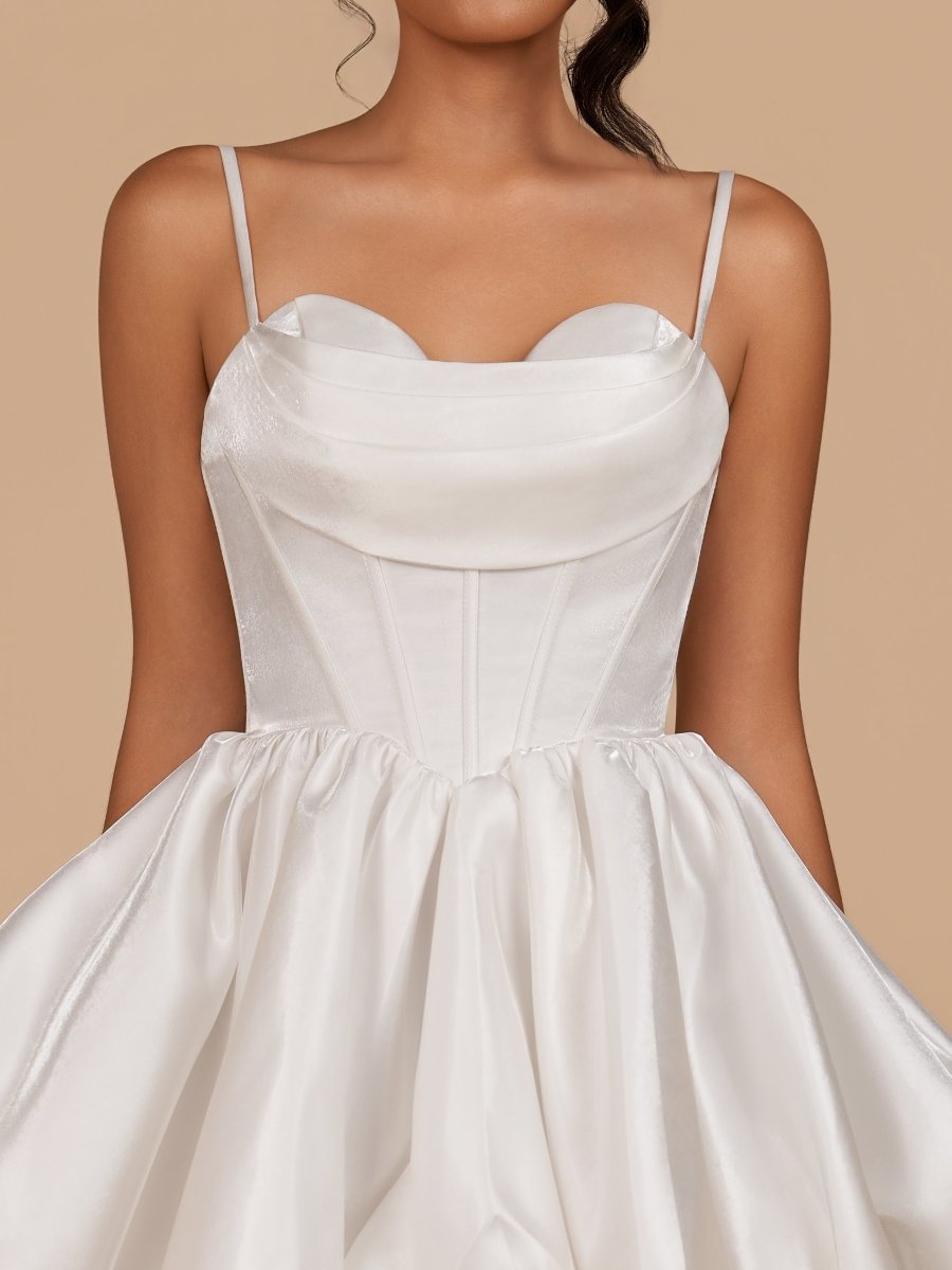 Nica | White - A Line Bubble hem Satin Corset Sweetheart Homecoming Dresses