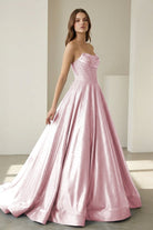 Niels | Pink - Strapless A Line Satin Beaded Long Prom Dresses With Pockets - KissProm