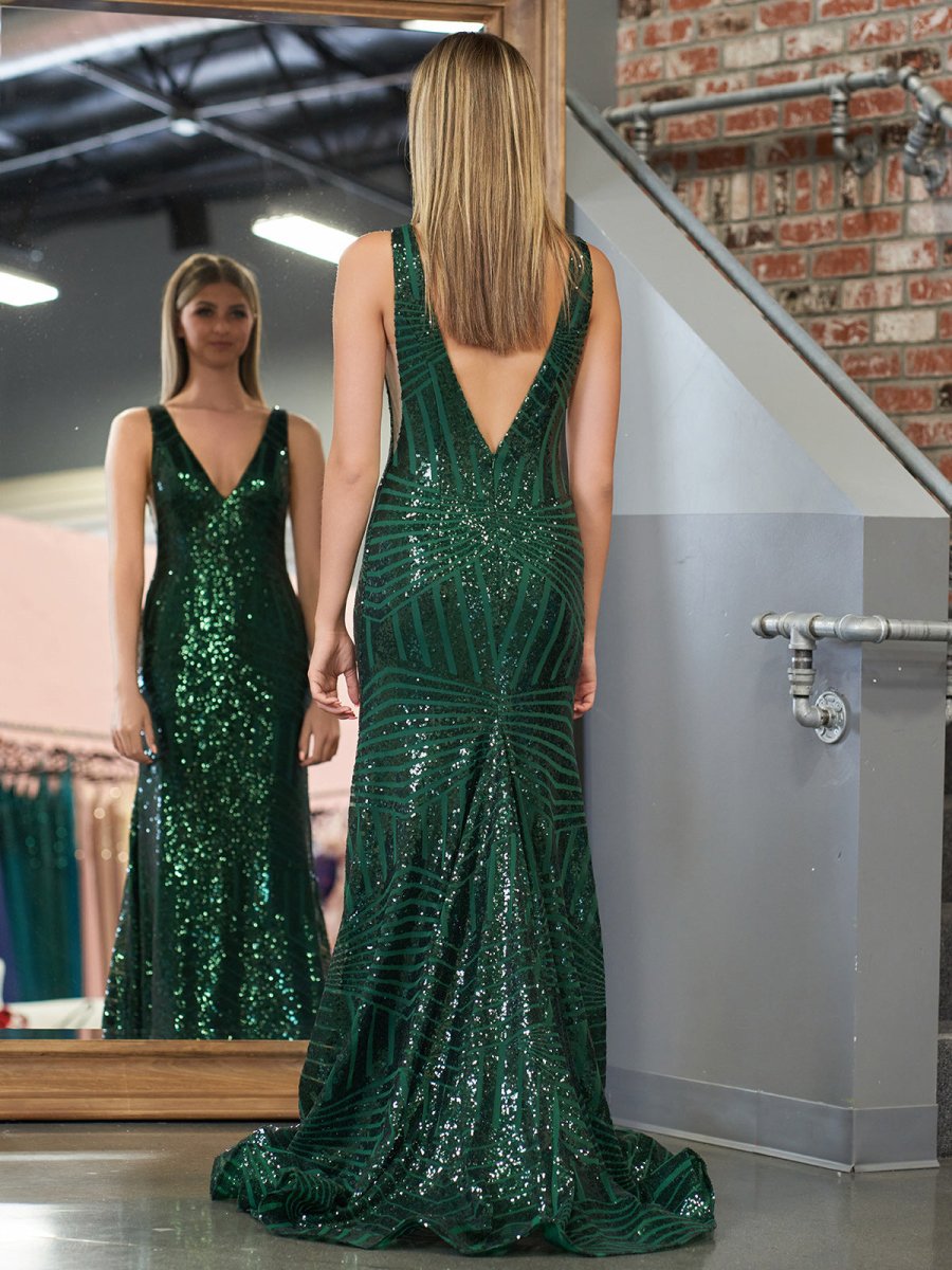 Nina | Red Mermaid Deep V Neck Sequins Prom Dress