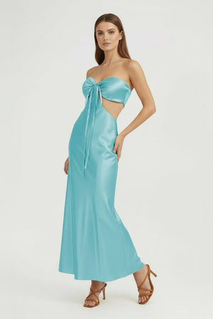 Ninelle | Aqua - Strapless Sheath Satin Open Back Prom Dresses With Cutout - KissProm