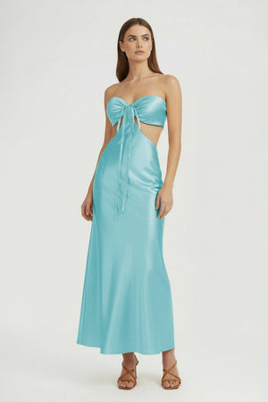 Ninelle | Aqua - Strapless Sheath Satin Open Back Prom Dresses With Cutout - KissProm