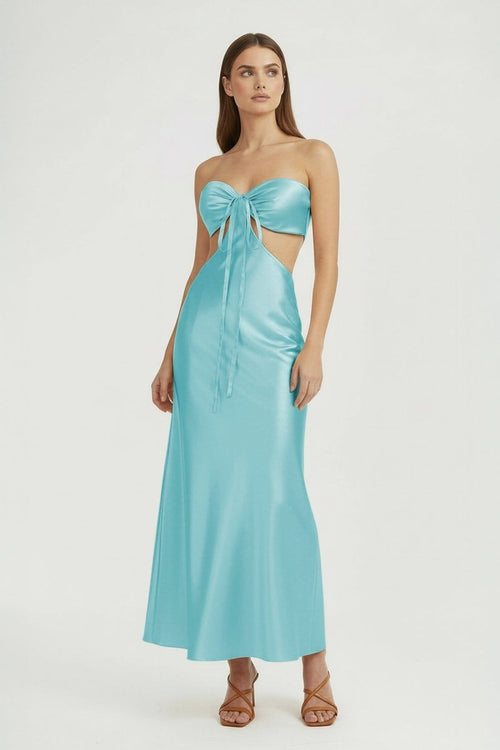 Ninelle | Aqua - Strapless Sheath Satin Open Back Prom Dresses With Cutout - KissProm