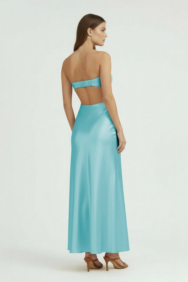 Ninelle | Aqua - Strapless Sheath Satin Open Back Prom Dresses With Cutout - KissProm