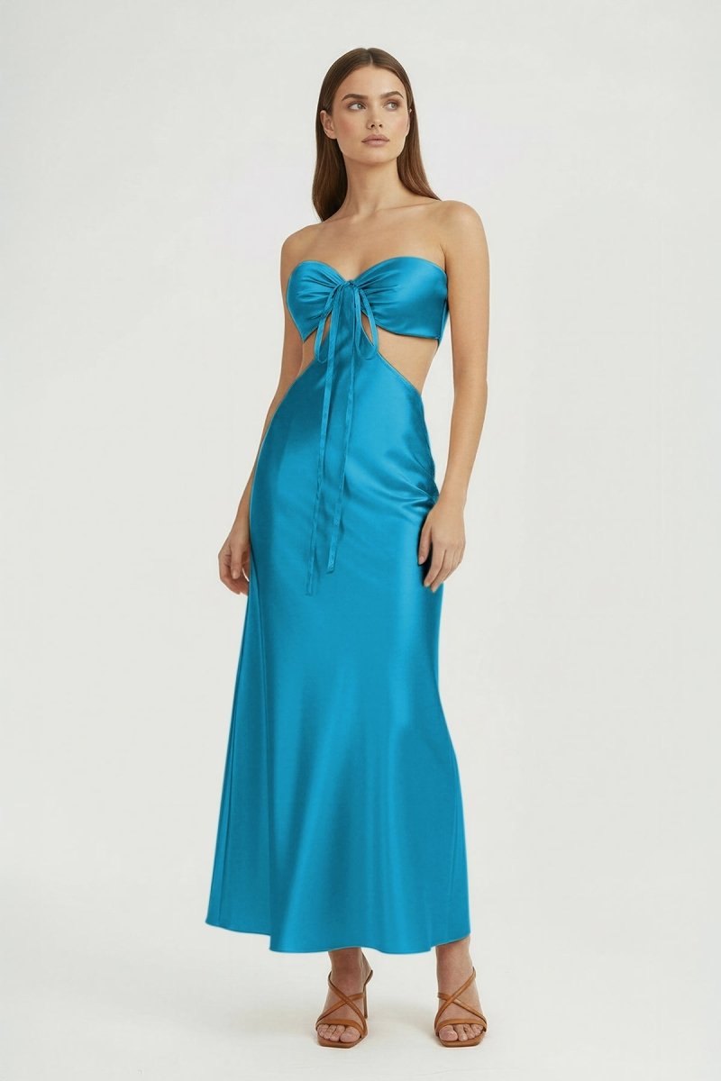 Ninelle | Azure- Strapless Sheath Satin Open Back Prom Dresses With Cutout - KissProm