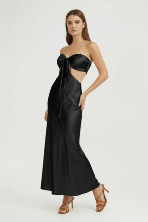 Ninelle | Black - Strapless Sheath Satin Open Back Prom Dresses With Cutout - KissProm