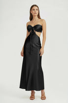 Ninelle | Black - Strapless Sheath Satin Open Back Prom Dresses With Cutout - KissProm