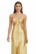 Ninelle | Champagne - Strapless Sheath Satin Open Back Prom Dresses With Cutout - KissProm