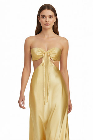 Ninelle | Champagne - Strapless Sheath Satin Open Back Prom Dresses With Cutout - KissProm