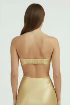 Ninelle | Champagne - Strapless Sheath Satin Open Back Prom Dresses With Cutout - KissProm