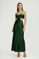 Ninelle | Dark Green - Strapless Sheath Satin Open Back Prom Dresses With Cutout - KissProm