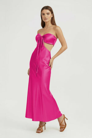 Ninelle | Fuchsia - Strapless Sheath Satin Open Back Prom Dresses With Cutout - KissProm