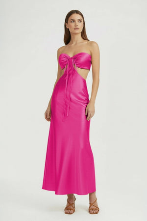 Ninelle | Fuchsia - Strapless Sheath Satin Open Back Prom Dresses With Cutout - KissProm
