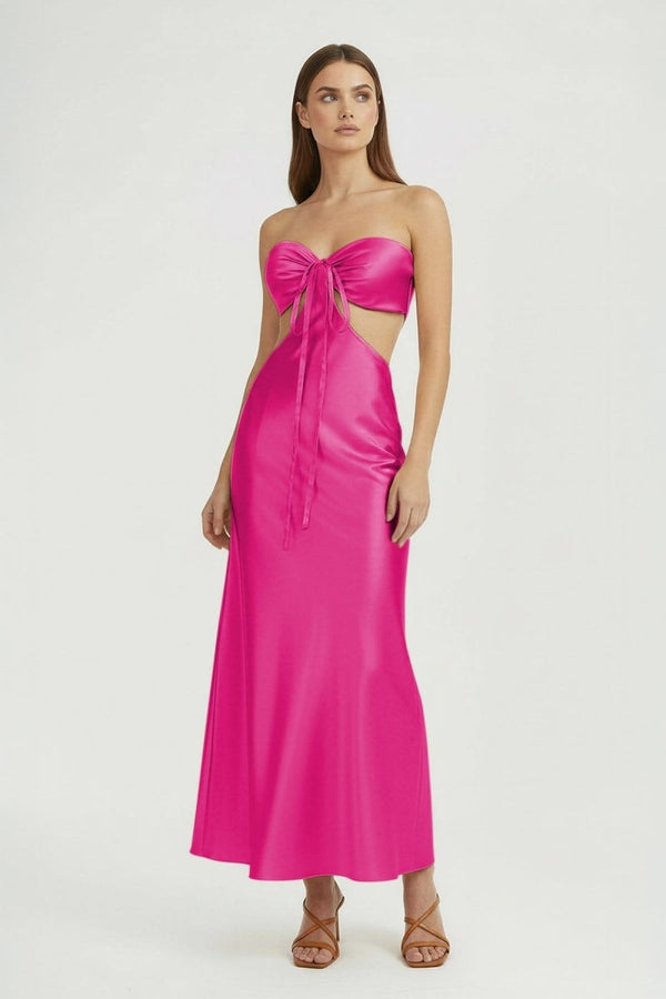 Ninelle | Fuchsia - Strapless Sheath Satin Open Back Prom Dresses With Cutout - KissProm