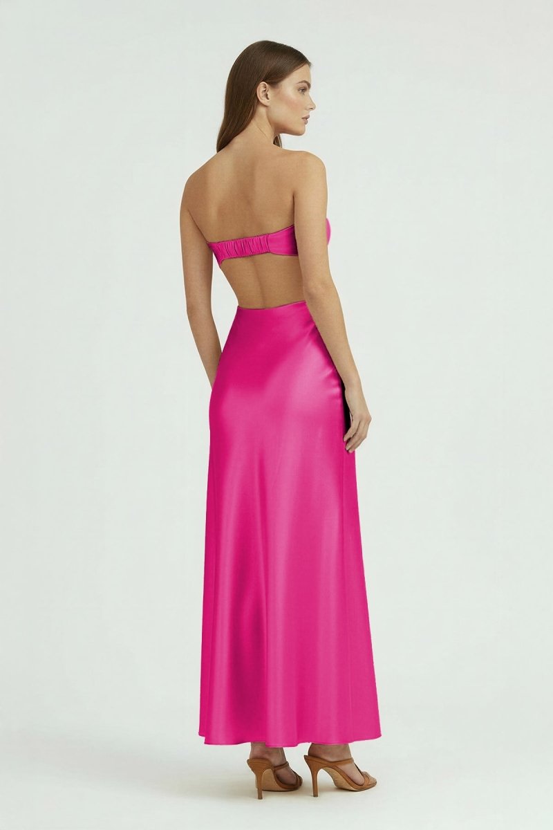 Ninelle | Fuchsia - Strapless Sheath Satin Open Back Prom Dresses With Cutout - KissProm