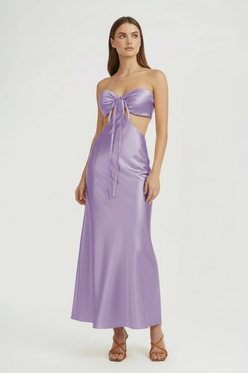 Ninelle | Lavender - Strapless Sheath Satin Open Back Prom Dresses With Cutout - KissProm