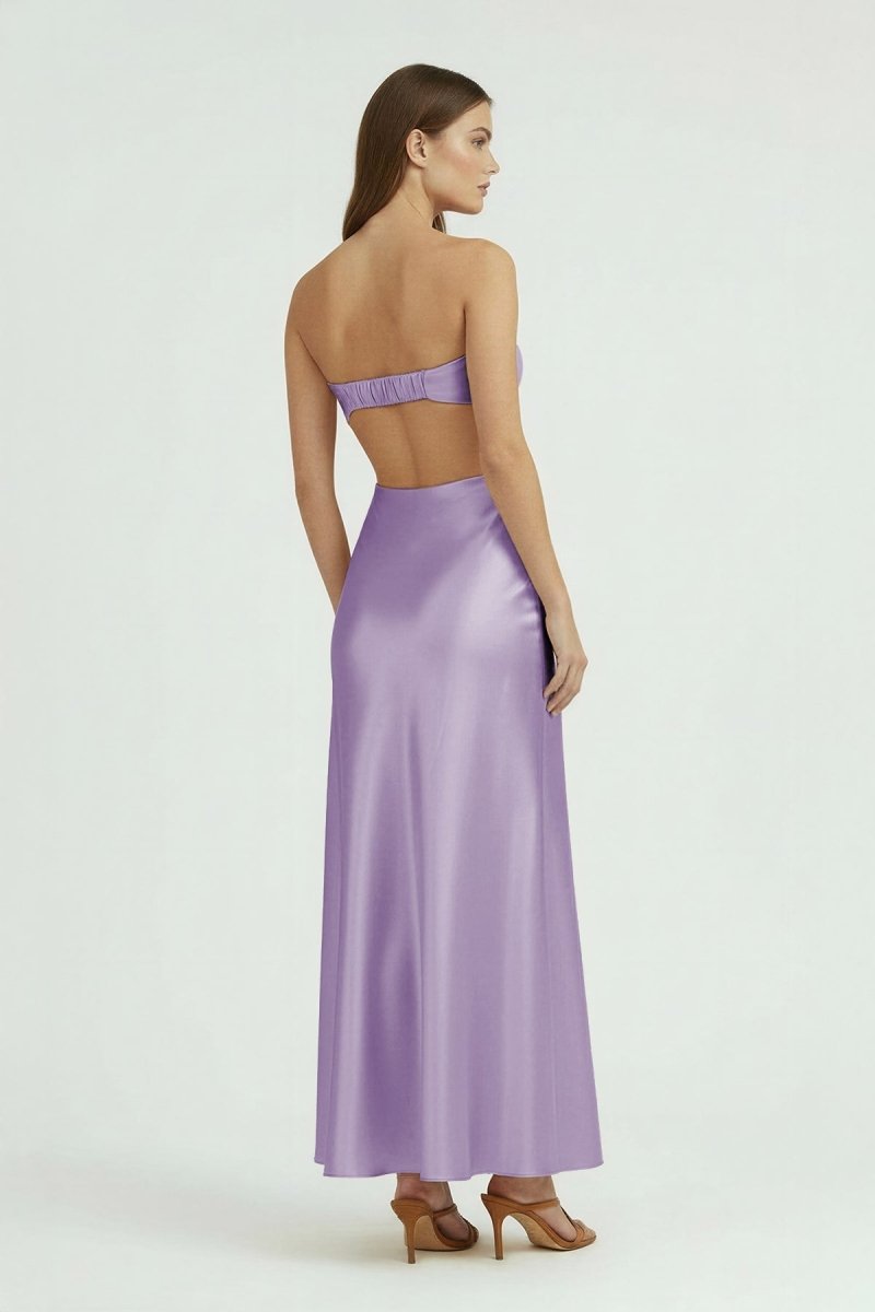 Ninelle | Lavender - Strapless Sheath Satin Open Back Prom Dresses With Cutout - KissProm