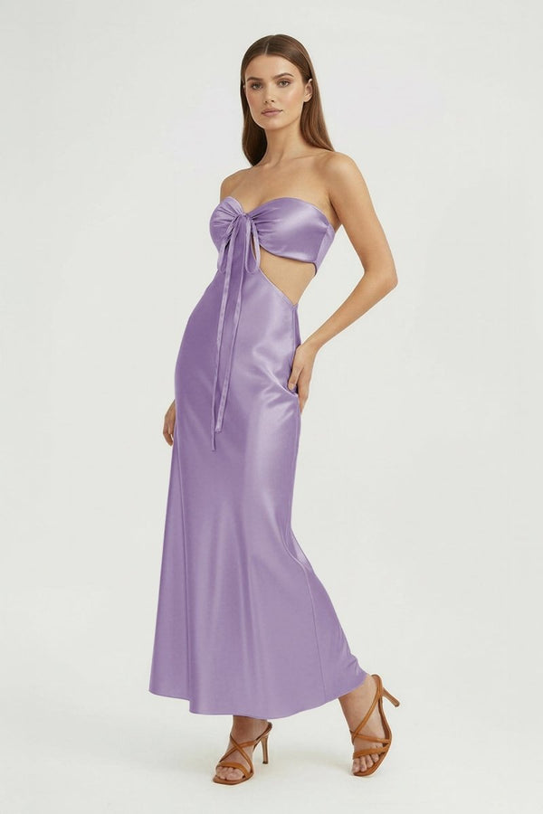 Ninelle | Lavender - Strapless Sheath Satin Open Back Prom Dresses With Cutout - KissProm