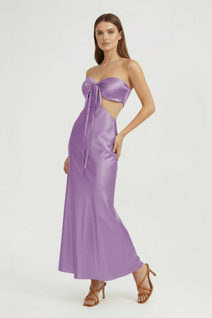 Ninelle | Lilac - Strapless Sheath Satin Open Back Prom Dresses With Cutout - KissProm