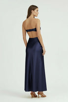 Ninelle | Navy Blue - Strapless Sheath Satin Open Back Prom Dresses With Cutout - KissProm