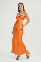 Ninelle | Orange - Strapless Sheath Satin Open Back Prom Dresses With Cutout - KissProm
