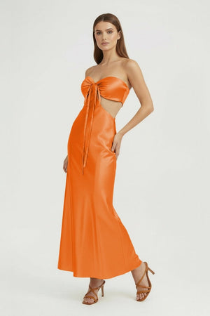 Ninelle | Orange - Strapless Sheath Satin Open Back Prom Dresses With Cutout - KissProm