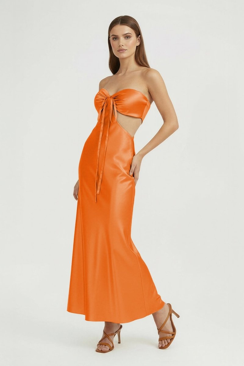 Ninelle | Orange - Strapless Sheath Satin Open Back Prom Dresses With Cutout - KissProm
