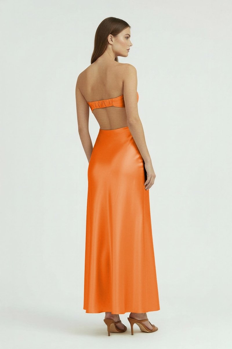 Ninelle | Orange - Strapless Sheath Satin Open Back Prom Dresses With Cutout - KissProm