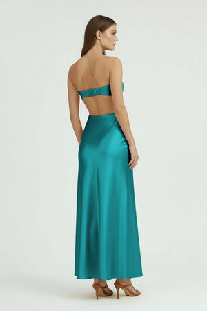 Ninelle | Peacock - Strapless Sheath Satin Open Back Prom Dresses With Cutout - KissProm