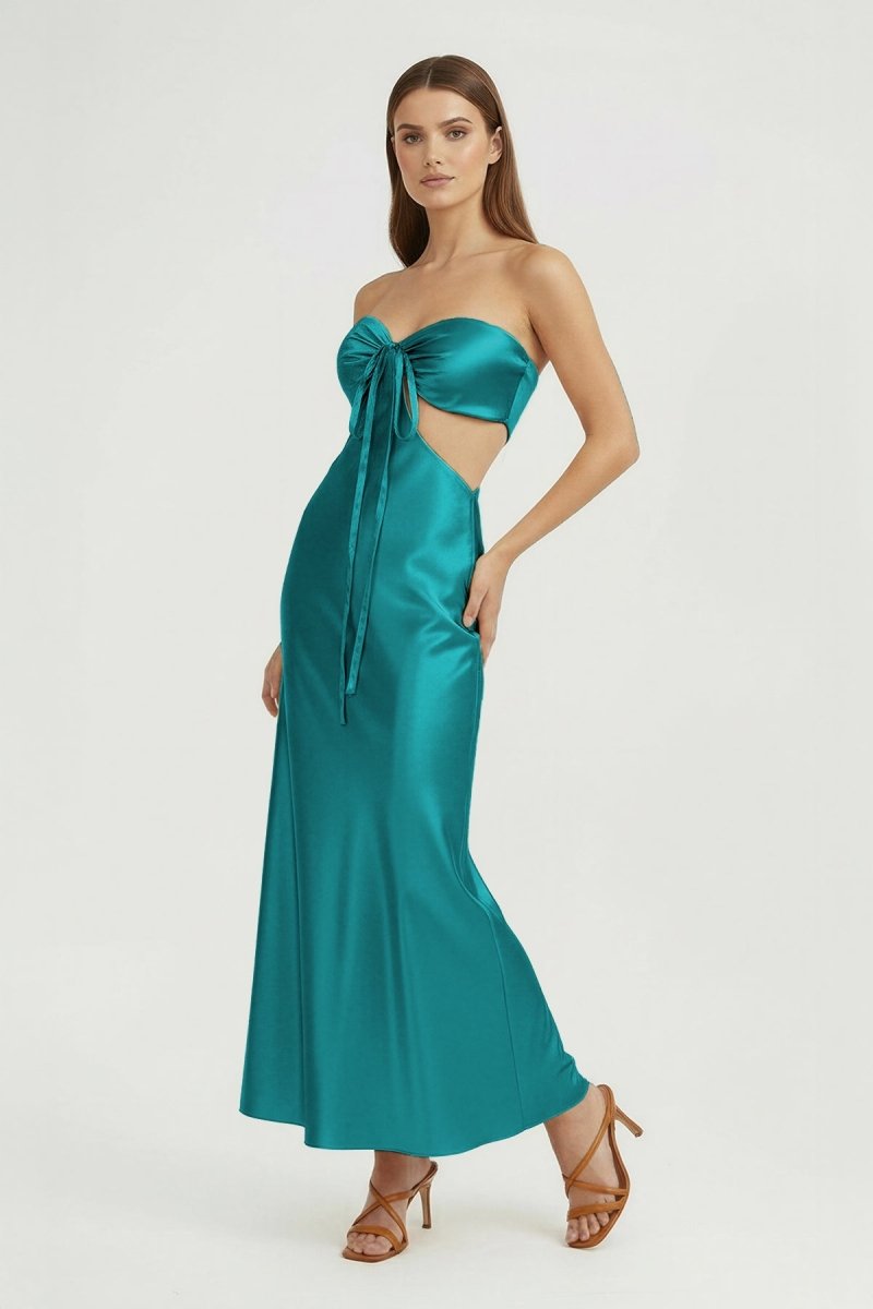 Ninelle | Peacock - Strapless Sheath Satin Open Back Prom Dresses With Cutout - KissProm