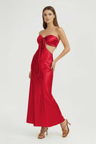 Ninelle | Red - Strapless Sheath Satin Open Back Prom Dresses With Cutout - KissProm