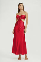 Ninelle | Red - Strapless Sheath Satin Open Back Prom Dresses With Cutout - KissProm
