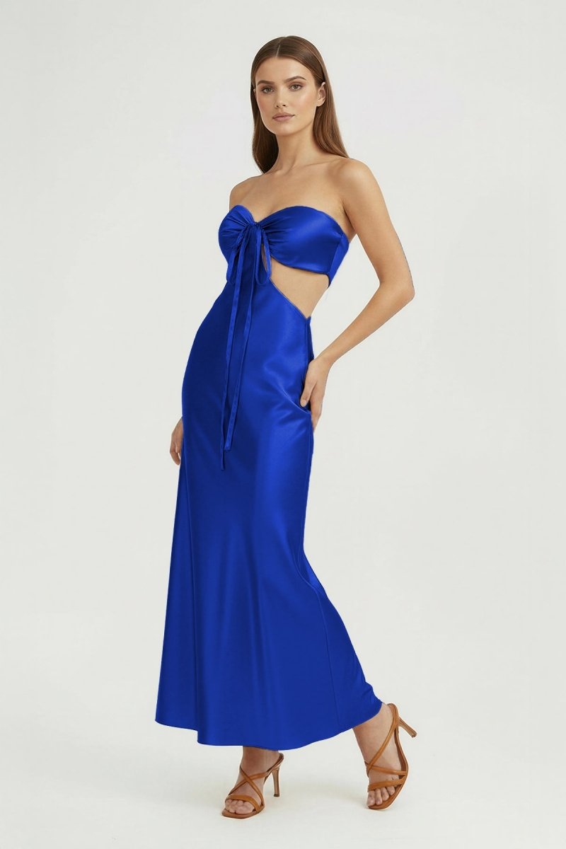 Ninelle | Royal Blue - Strapless Sheath Satin Open Back Prom Dresses With Cutout - KissProm
