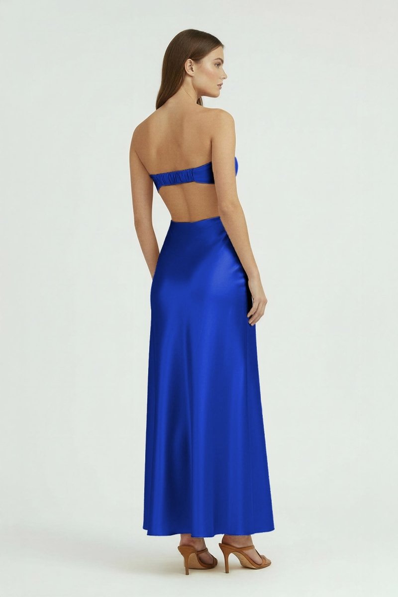Ninelle | Royal Blue - Strapless Sheath Satin Open Back Prom Dresses With Cutout - KissProm