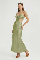 Ninelle | Sage - Strapless Sheath Satin Open Back Prom Dresses With Cutout - KissProm