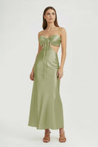 Ninelle | Sage - Strapless Sheath Satin Open Back Prom Dresses With Cutout - KissProm