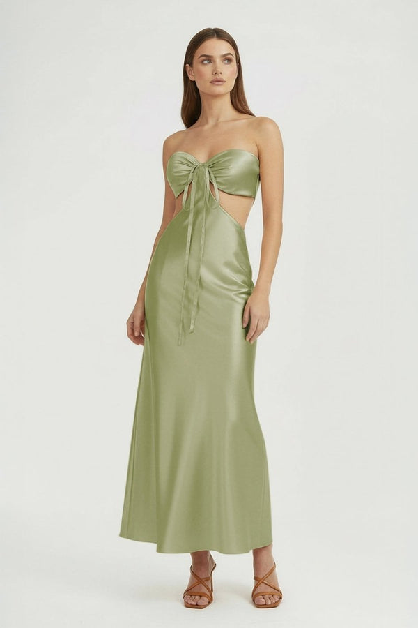 Ninelle | Sage - Strapless Sheath Satin Open Back Prom Dresses With Cutout - KissProm