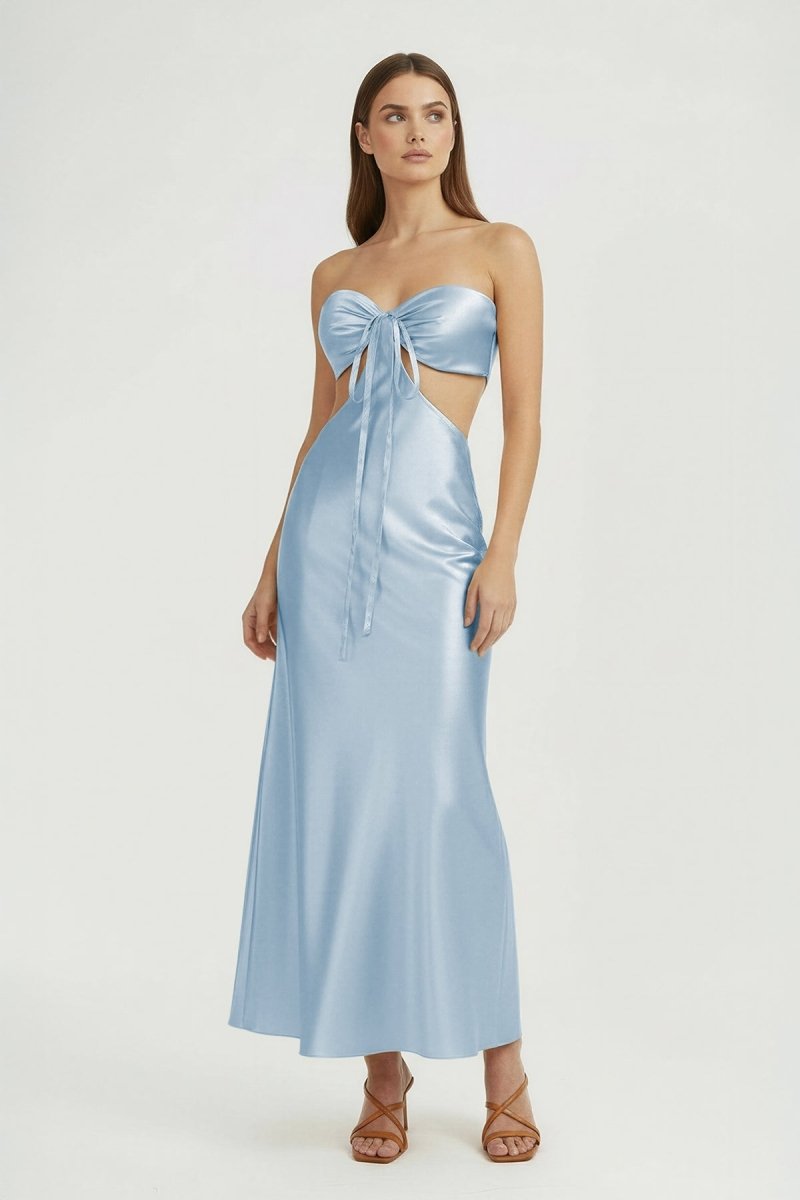 Ninelle | Sky Blue - Strapless Sheath Satin Open Back Prom Dresses With Cutout - KissProm
