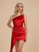 Niva | Red - Sheath One Shoulder Satin Homecoming Dress With Drape