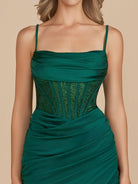 Noen | Dark Green - Bodycon Ruched Beaded Corset Short Homecoming Dresses